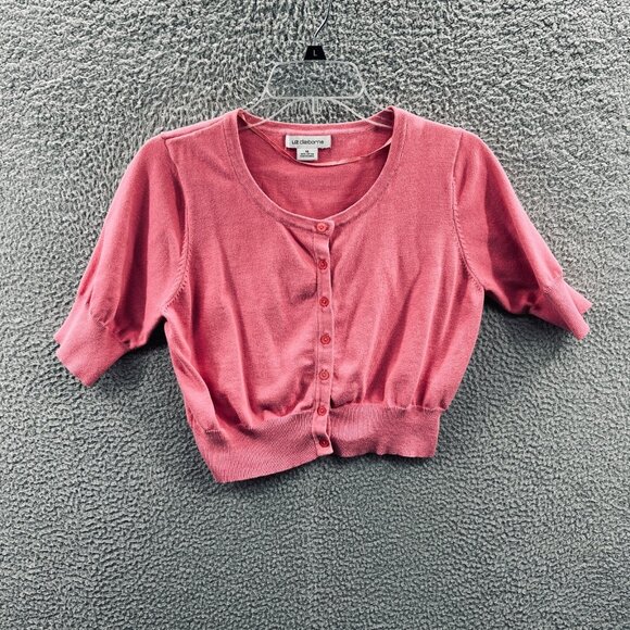 Liz Claiborne Womens Cropped Cardigan‎ Sweater 14 Pink Preppy Retro Cottagecore - Picture 1 of 8